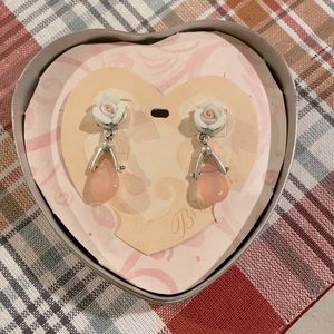 BRIGHTON ROSE GARDEN White Flower Silver Post Drop EARRINGS